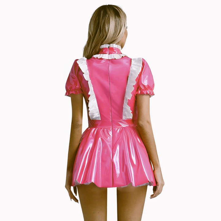 pink latex maid dress Puffy pink dress